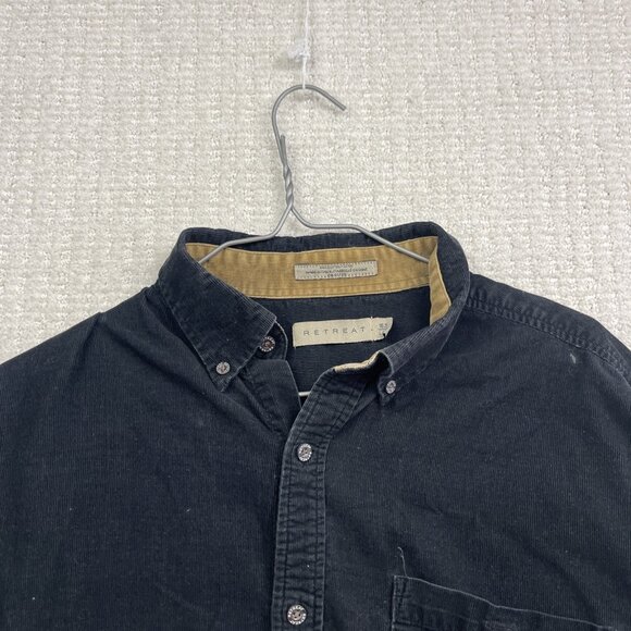 Retreat Black Corduroy Button Up Oxford Shirt Mens Large Retro Outdoor Camp - Picture 2 of 13